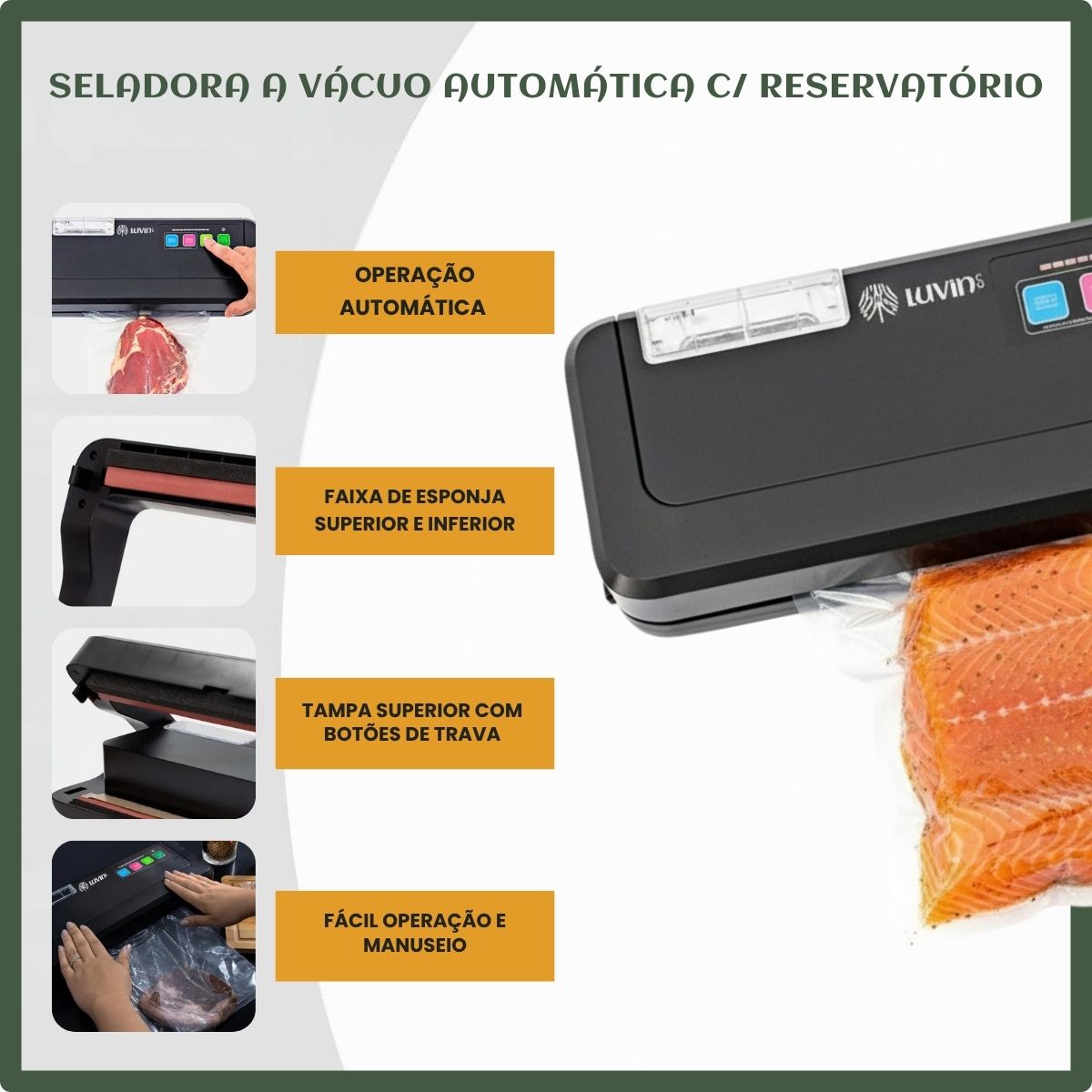 Seladora A Vácuo Automática Embaladora Reservatório Alimentos Úmidos Líquidos Açougue Embalagens Plásticas