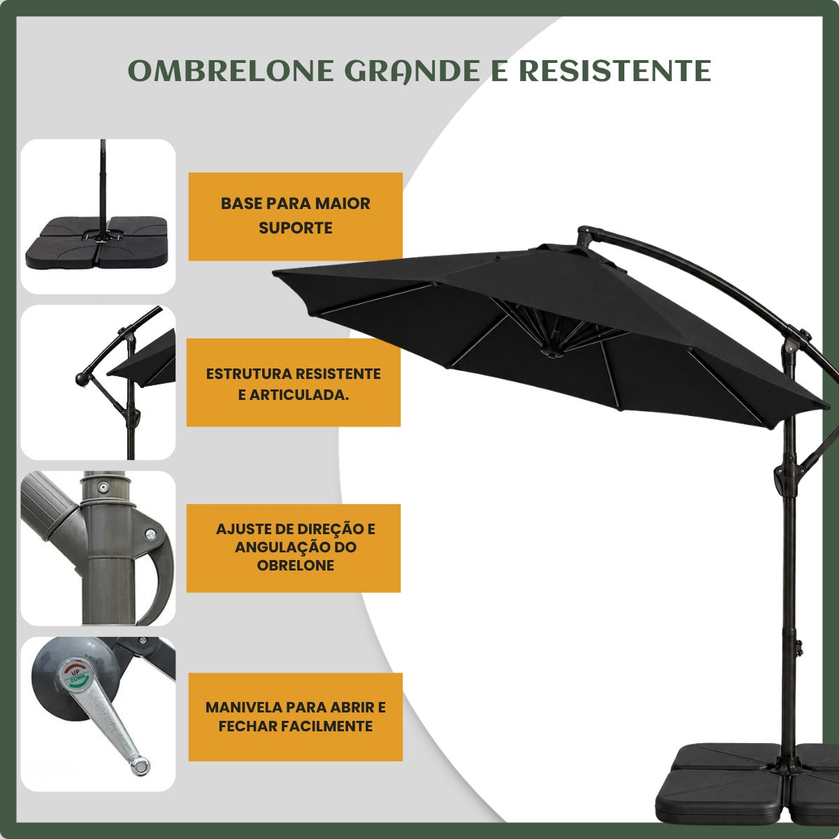 Guarda-sóis Ombrelone Lateral Com Base LuvinCo Ombrelone Estrutura Guarda Sol LuvinCo
