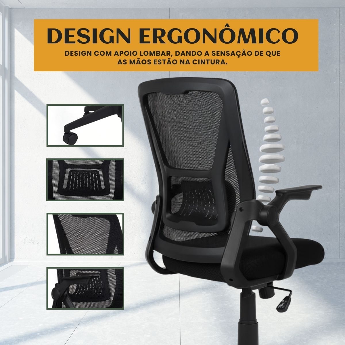 Cadeira de Escritório Presidente Ergonômica Valência Diretor Executiva com Apoio de Braço, Suporte Lombar e Malha Respirável