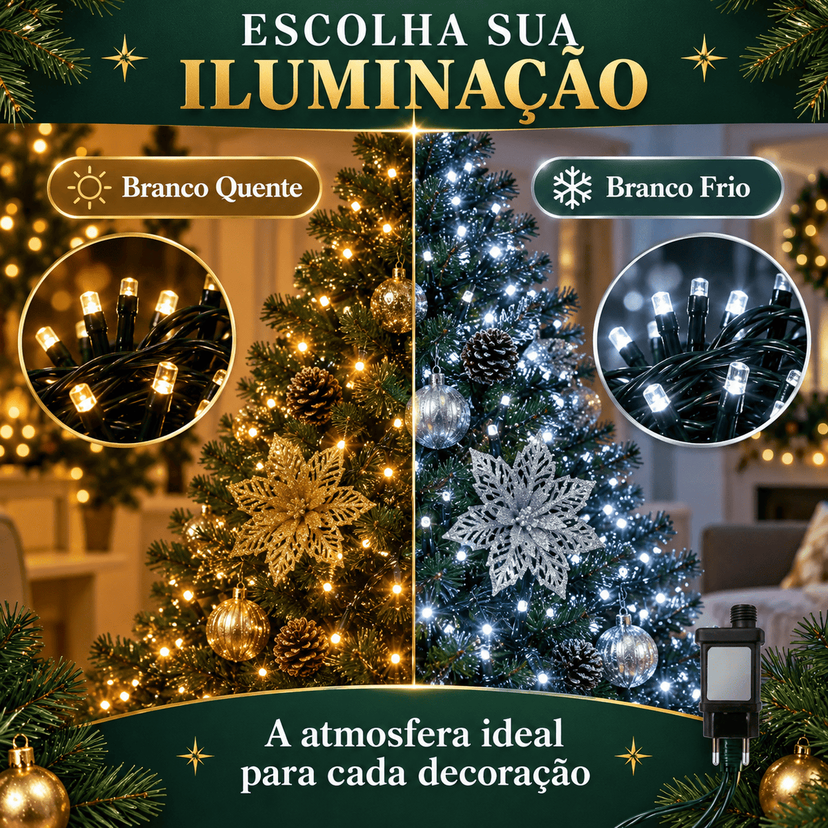 Strobo Pisca Pisca Cordão Natal 1600 Leds 50m Prova D'Água Bivolt 320 Flash Decoração Enfeite Natal LuvinCo