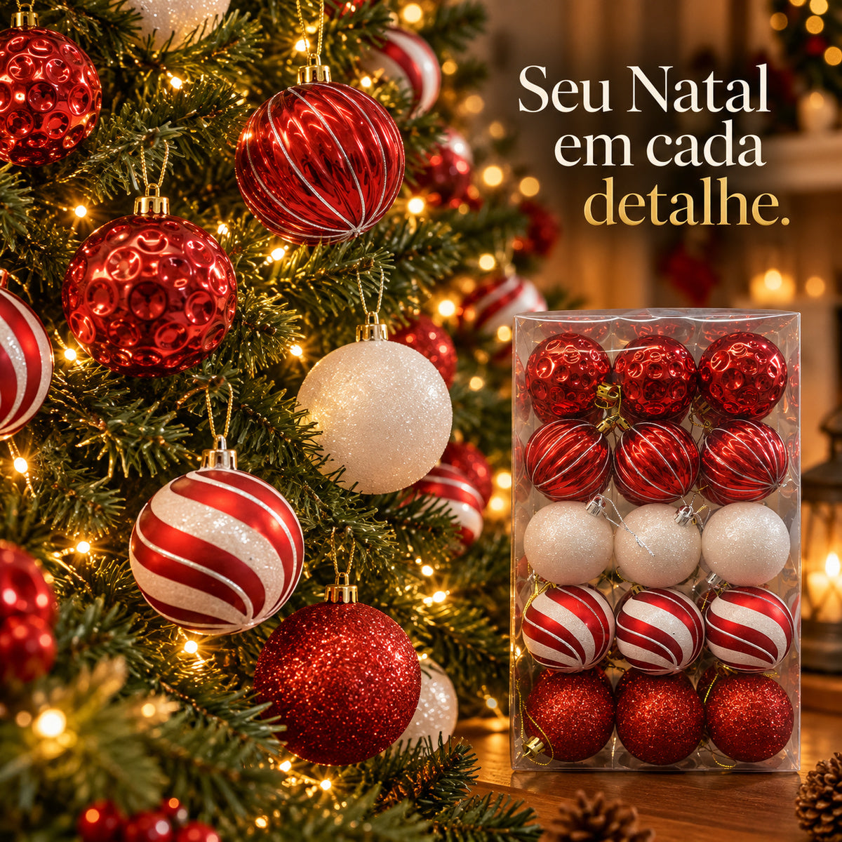 Kit 30 Bolas De Natal 6cm Luxo Decorada Enfeite Decoração Árvore Natal Várias Cores 8 Modelo LuvinCo
