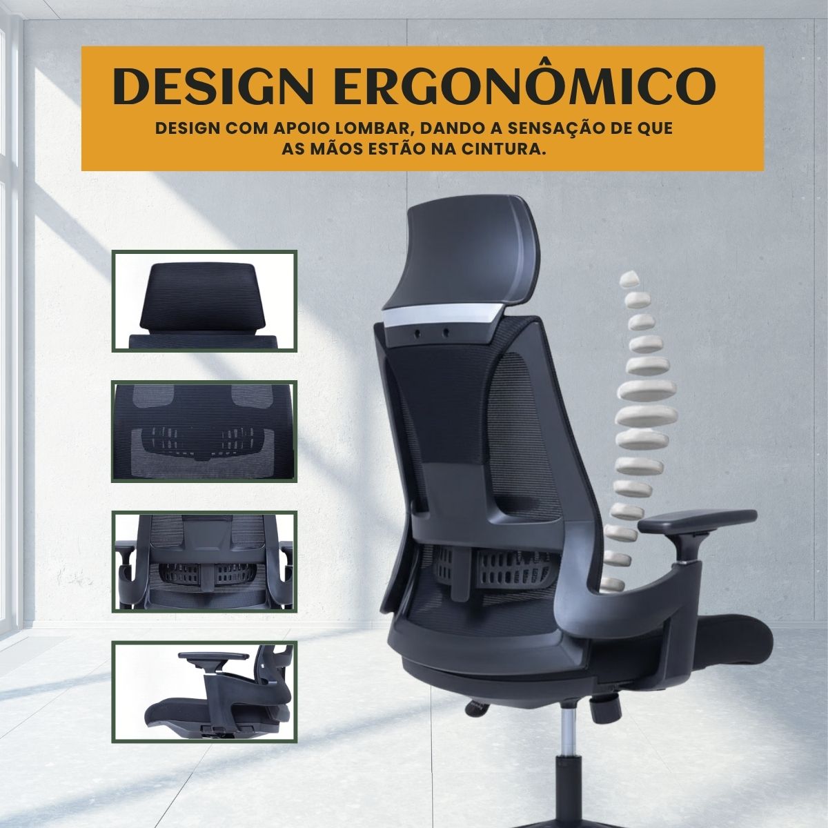 Cadeira De Escritório Ergonômica Seattle Luvinco Presidente Malha Respirável Tela Mesh Braço Ajustável 3D Encosto Lombar