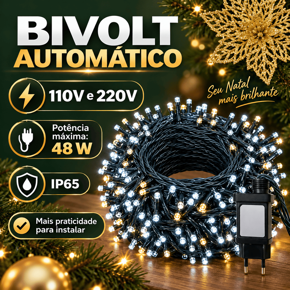 Strobo Pisca Pisca Cordão Natal 1600 Leds 50m Prova D'Água Bivolt 320 Flash Decoração Enfeite Natal LuvinCo