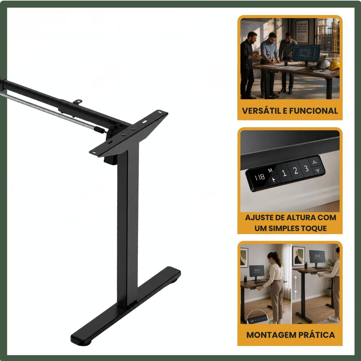 Estrutura De Mesa Elétrica Ergonômica Ajustável C/ Regulagem Altura Estável Escritório Cor Preta ou Branca LuvinCo
