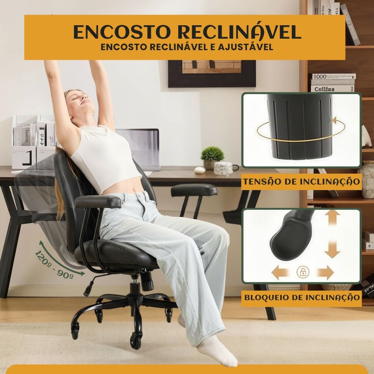 Cadeira De Escritório Ergonômica Milano Luvinco Executiva Couro Apoio de Braços Apoio Lombar Altura Ajustável Rodízio Borracha Anti Risco&nbsp;