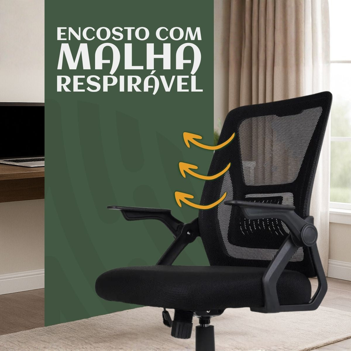 Cadeira de Escritório Presidente Ergonômica Valência Diretor Executiva com Apoio de Braço, Suporte Lombar e Malha Respirável