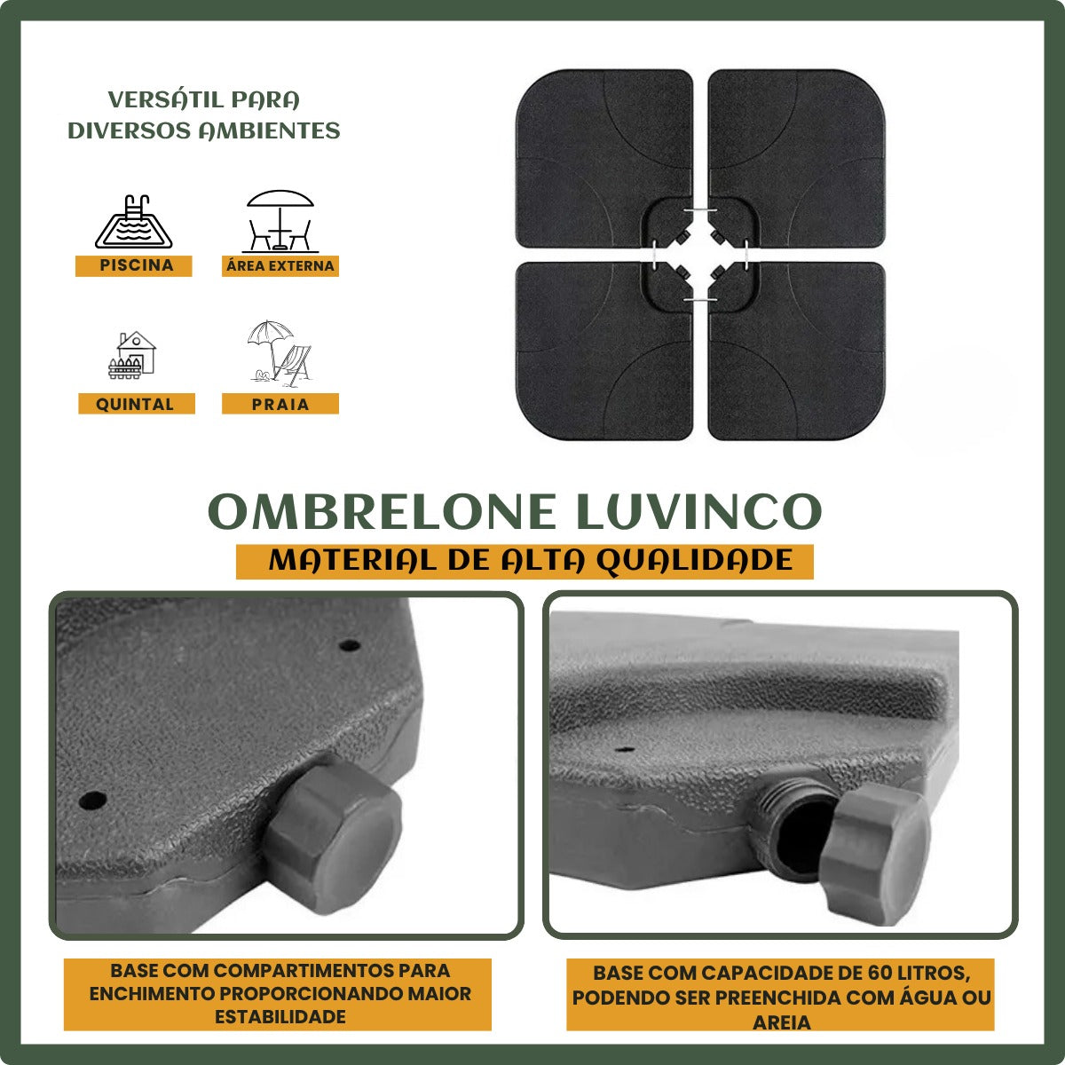 Guarda-sóis Ombrelone Lateral Com Base LuvinCo Ombrelone Estrutura Guarda Sol LuvinCo