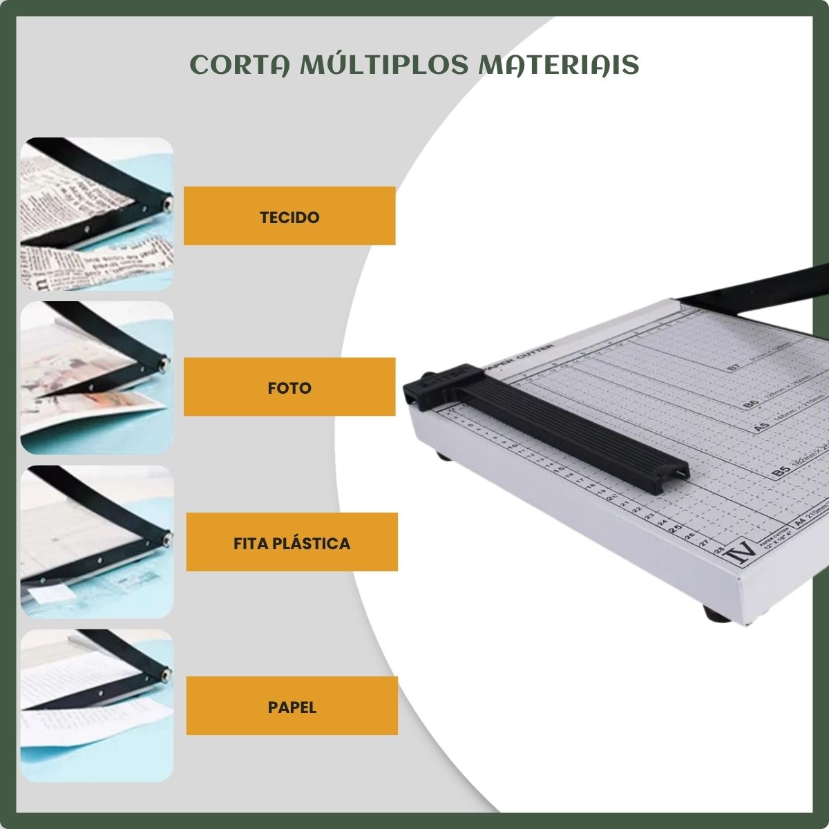 Guilhotina Papel A4 30cm 12 Folhas Com Trava Corte A5, B5, B6 E B7 Estrutura Firme Durável Corte Reto Luvinco