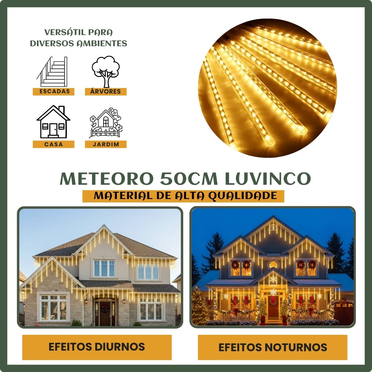 Cascata Meteoro 8 Tubos Bastão Efeito Chuva Decoração Natal LuvinCo