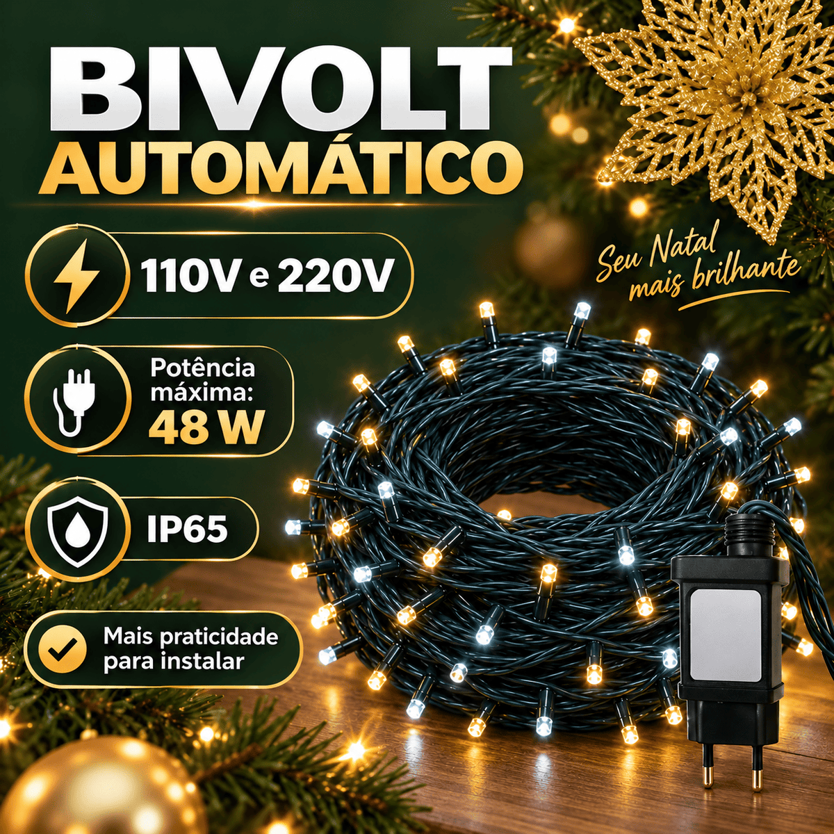 Strobo Pisca Pisca Cordão Natal 500 Leds 50m Prova D'Água Bivolt  100 Flash  Decoração Enfeite Natal LuvinCo