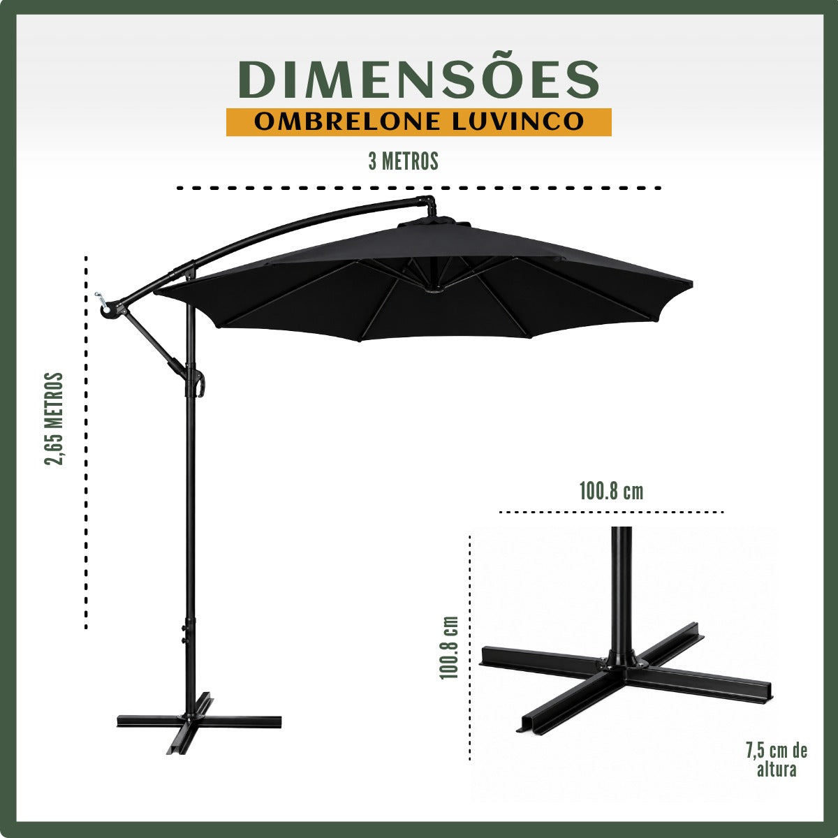 Guarda-sóis Ombrelone Lateral LuvinCo Ombrelone Estrutura Guarda Sol LuvinCo