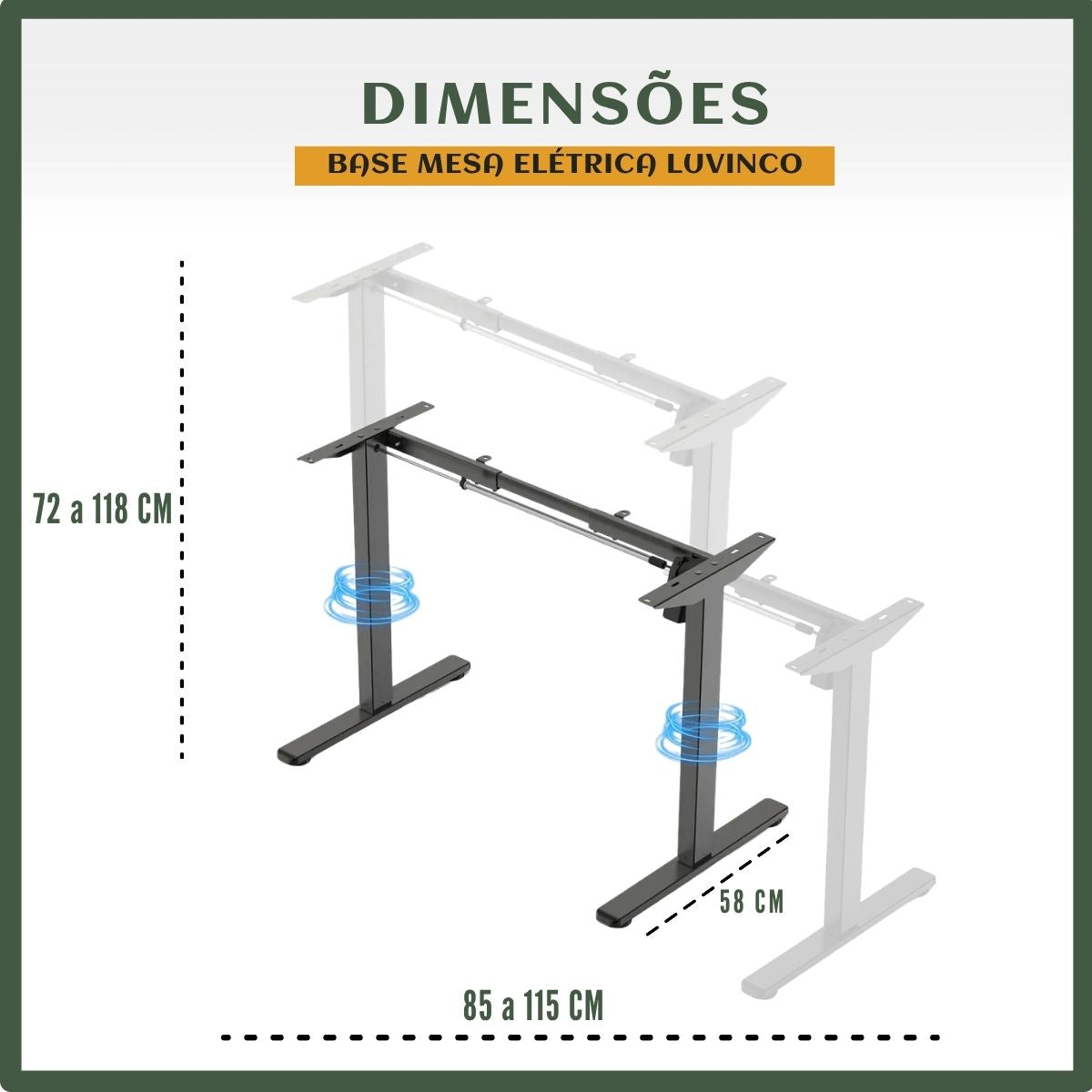 Estrutura De Mesa Elétrica Ergonômica Ajustável C/ Regulagem Altura Estável Escritório Cor Preta ou Branca LuvinCo