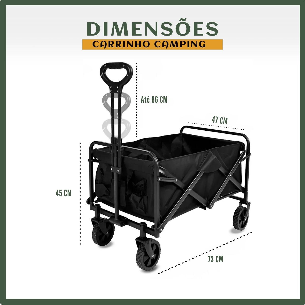 Carrinho Dobrável Multifunções Acampamento Praia Camping Impermeável 200kg Reforçado Portátil Preto