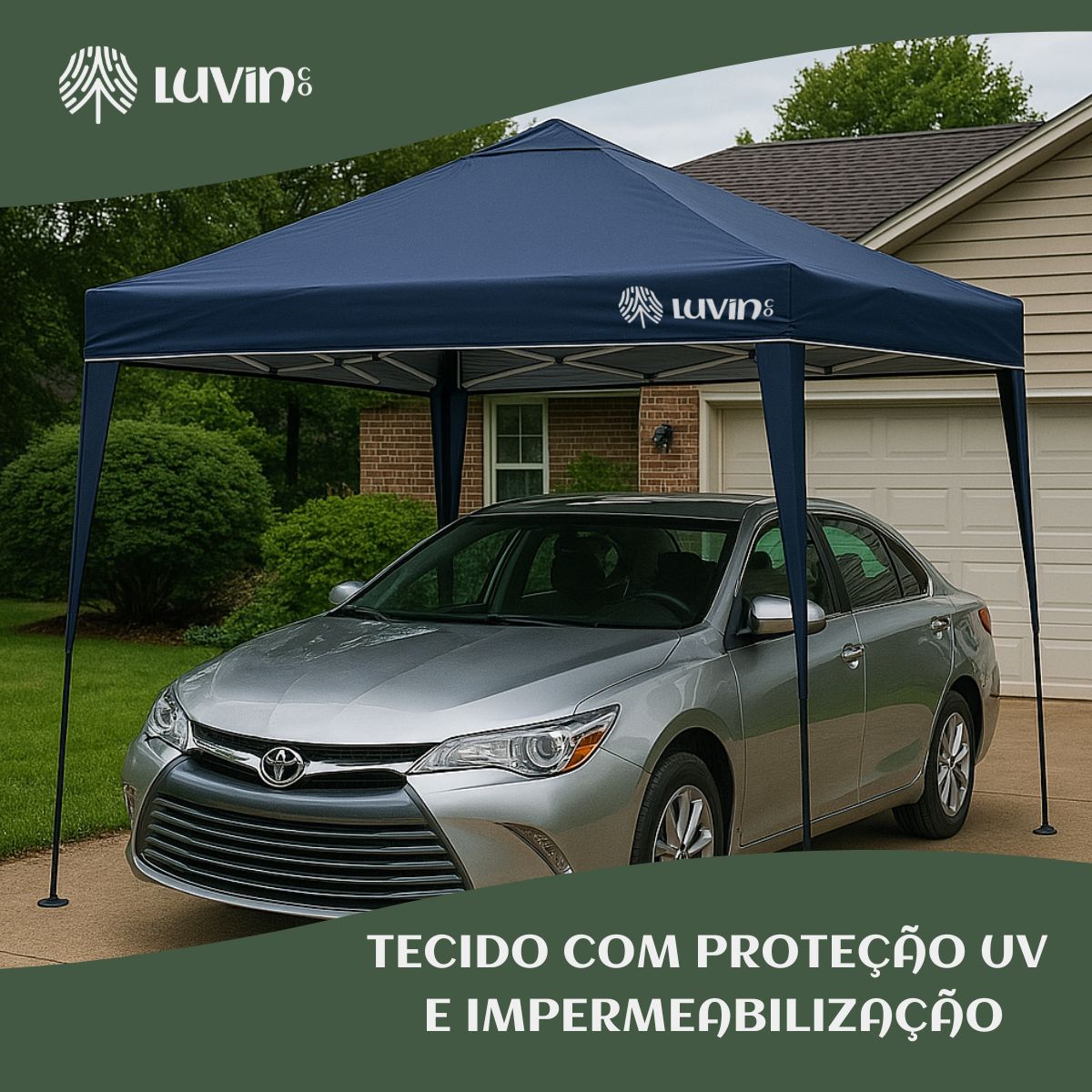 Gazebo Tenda Sanfonada Articulada Luvinco 3x3m Azul Impermeável Resistente Proteção Ar Livre Camping