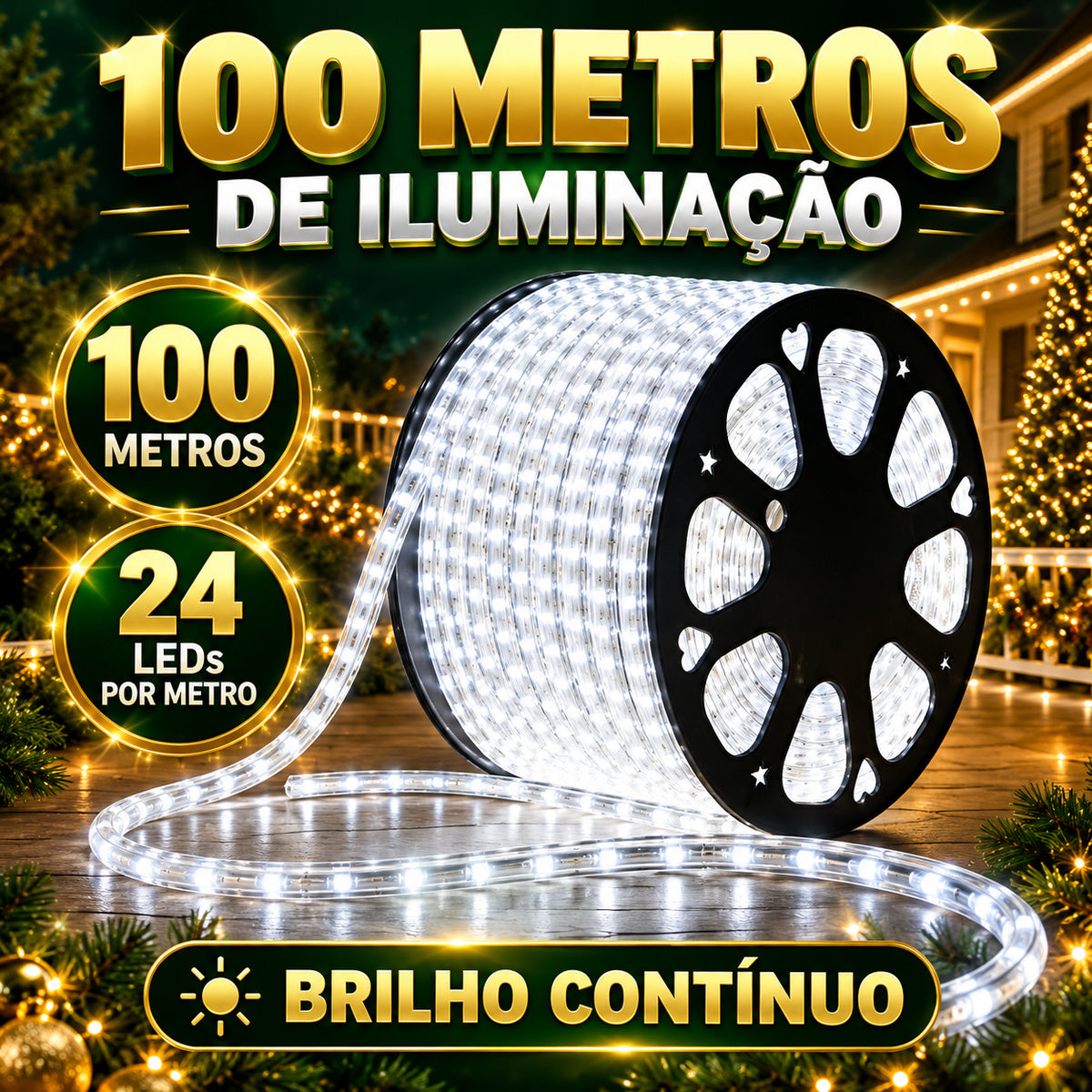 Mangueira Led 100m Luz Redonda Carretel Pisca Pisca Decoração Enfeite Natal Externo IP67 Prova D'Água