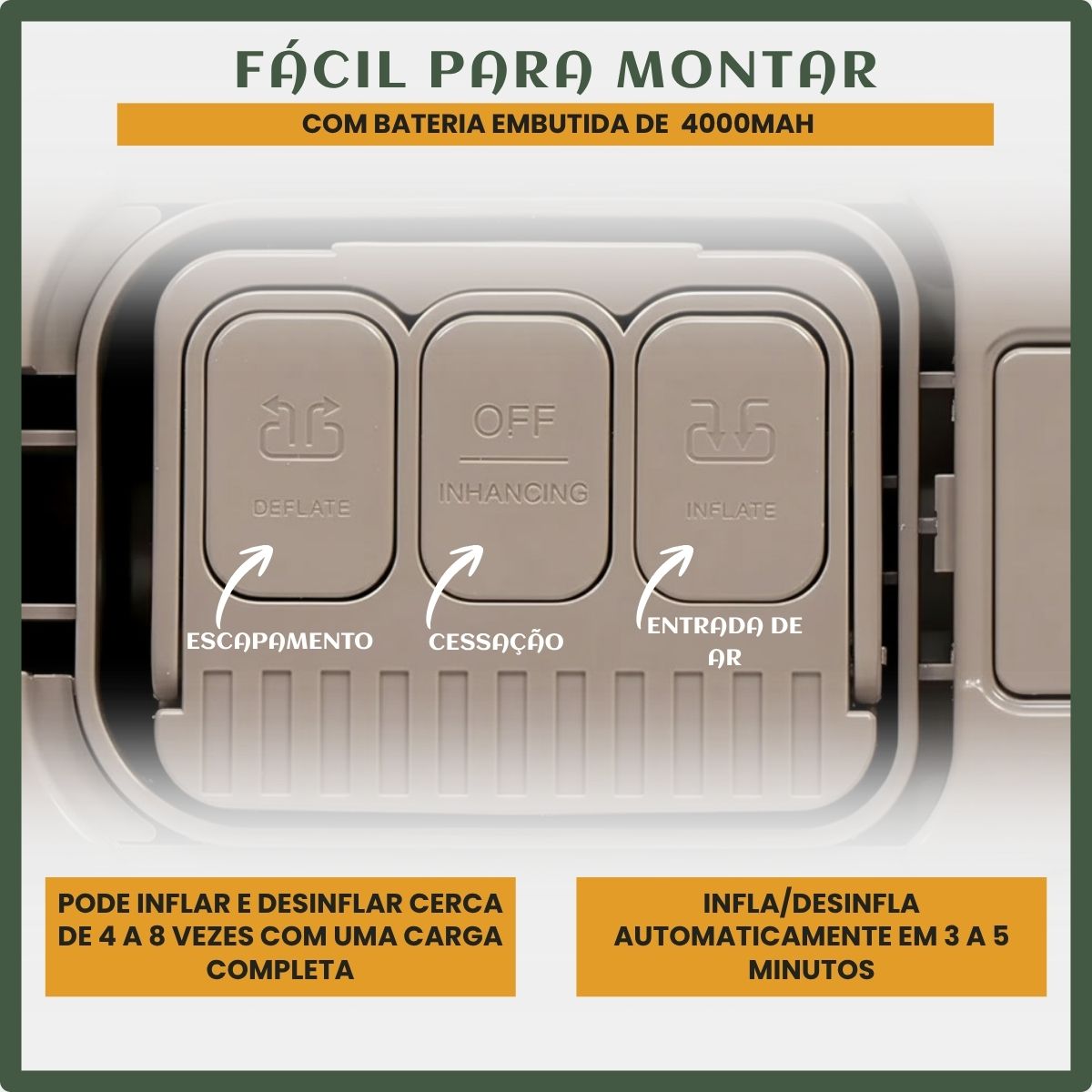 Colchão Inflável Queen Bateria Lítio Integrada 203x154x44cm Elétrico Prova D'água Acampamento Família Viagens Resistente E Confortável Luvinco Creme