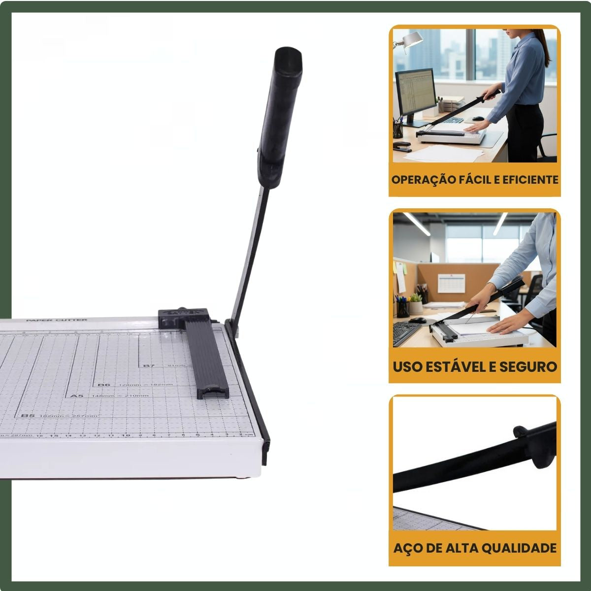Guilhotina Papel A4 30cm 12 Folhas Com Trava Corte A5, B5, B6 E B7 Estrutura Firme Durável Corte Reto Luvinco