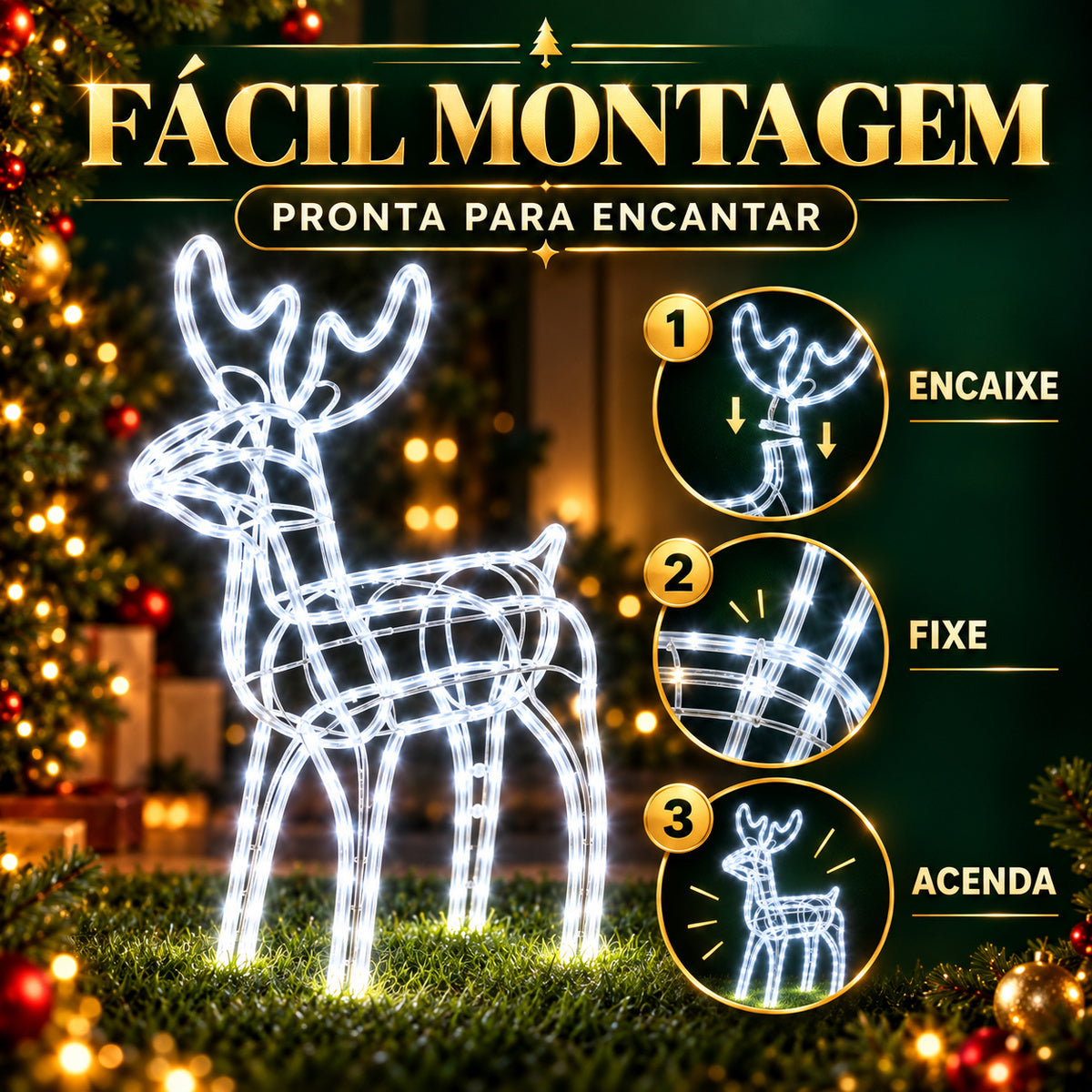Rena de Natal Papai Noel Pisca Enfeite Decoração Natalina Luxo Luzes Para Jardim Quintal Telhado Luvi