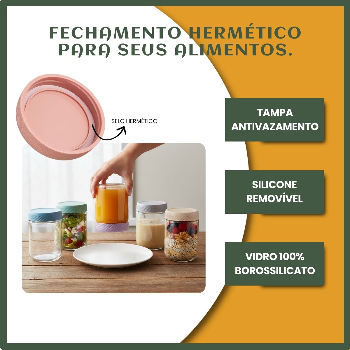 Kit 6 Potes De Vidros 650ml Tampa Vedação Hermética Boca Larga Armazenamento Praticidade Luvinco Transparente