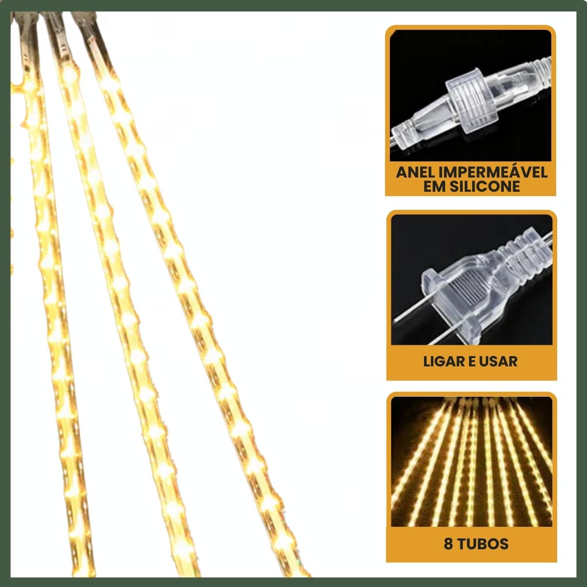 Cascata Meteoro 8 Tubos Bastão Efeito Chuva Decoração Natal LuvinCo