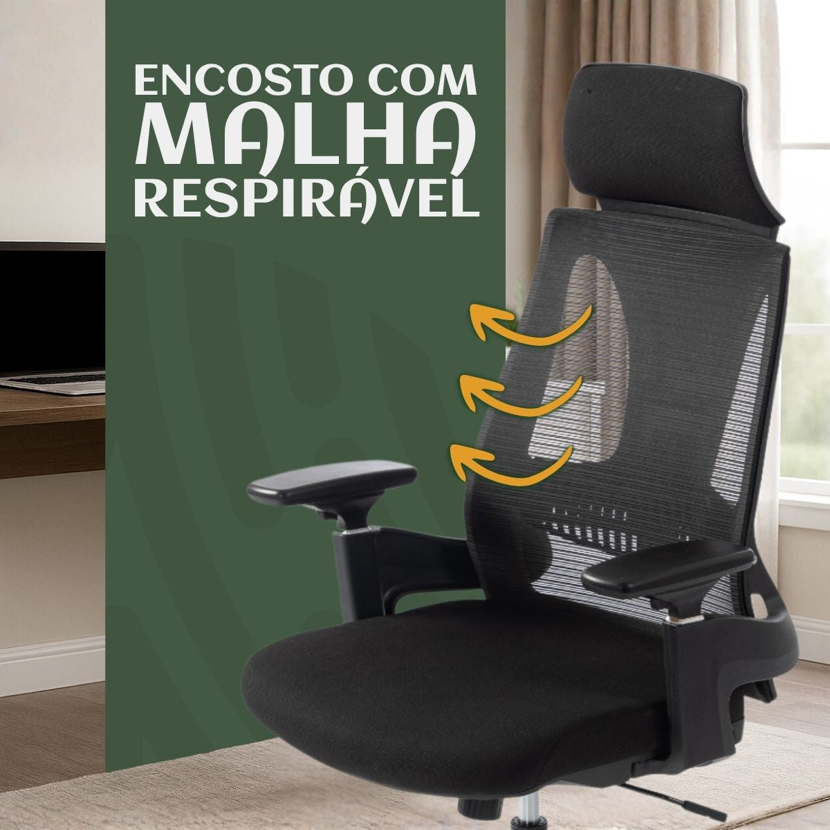 Cadeira De Escritório Ergonômica Seattle Luvinco Presidente Malha Respirável Tela Mesh Braço Ajustável 3D Encosto Lombar