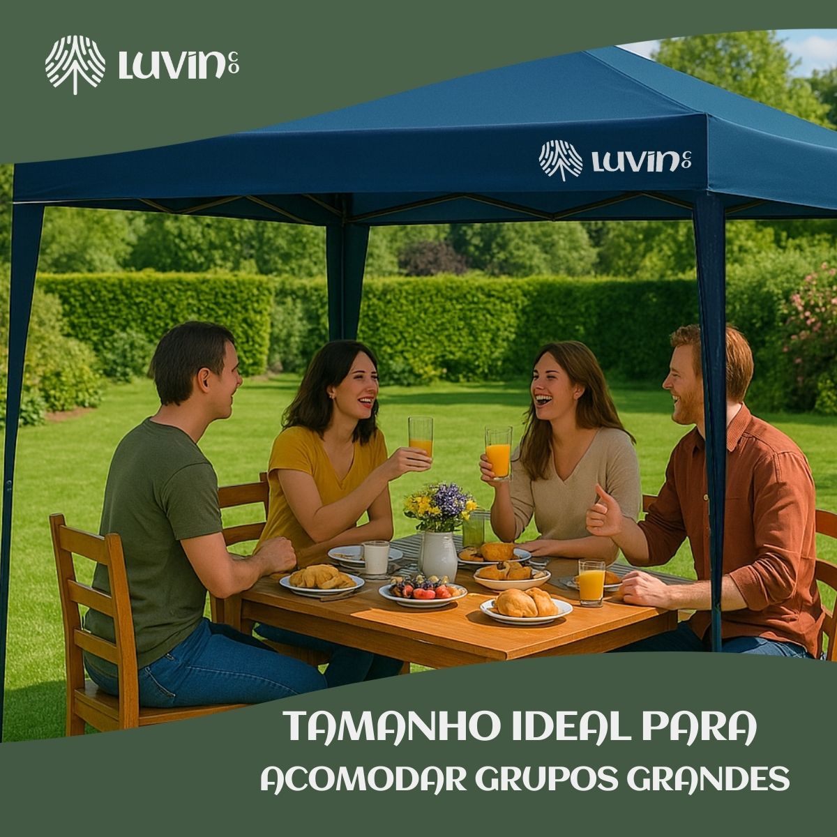 Gazebo Tenda Sanfonada Articulada Luvinco 3x3m Azul Impermeável Resistente Proteção Ar Livre Camping