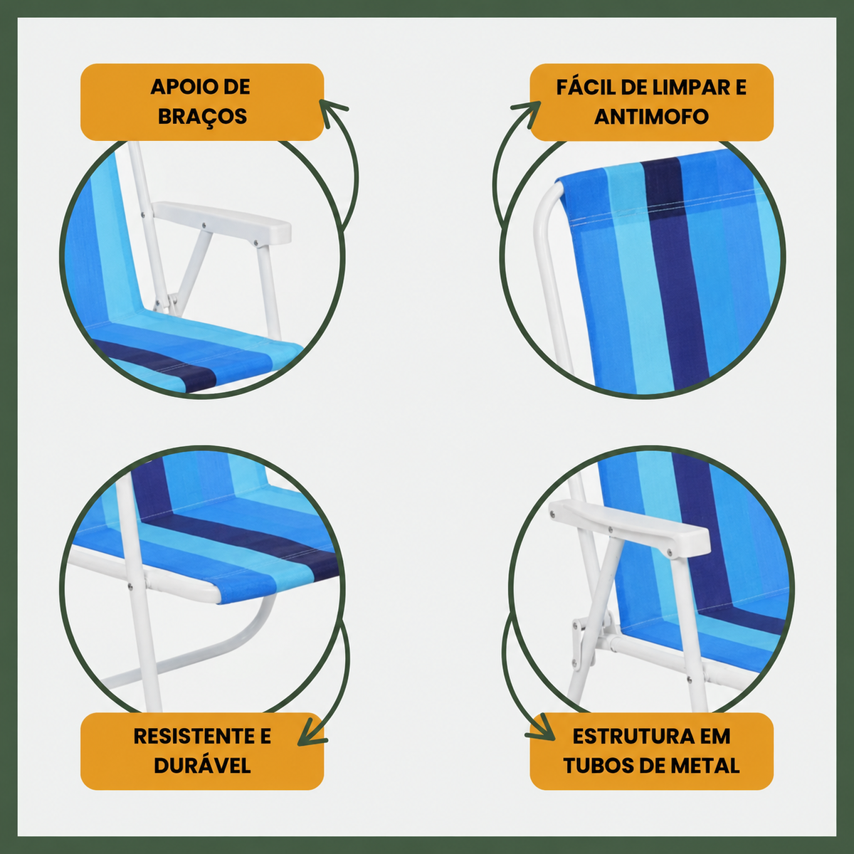 Cadeira De Praia Dobrável Aço Cores Sortidas Aço Resistente Estrutura Reforçada Leve Praia Piscina Camping Lazer LuvinCo