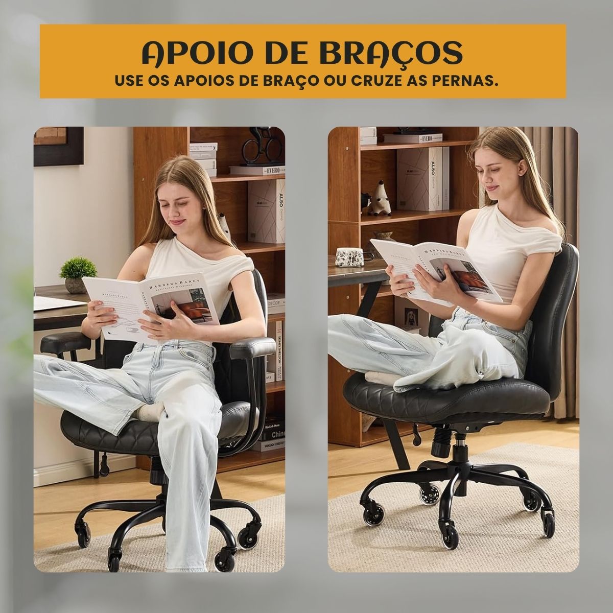 Cadeira De Escritório Ergonômica Milano Luvinco Executiva Couro Apoio de Braços Apoio Lombar Altura Ajustável Rodízio Borracha Anti Risco&nbsp;
