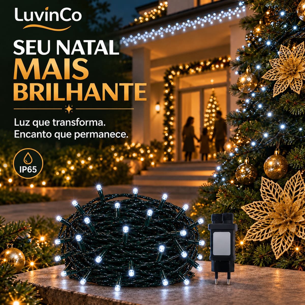 Strobo Pisca Pisca Cordão Natal 300 Leds 30m Prova D'Água Bivolt 30 Flash Decoração Enfeite Natal LuvinCo