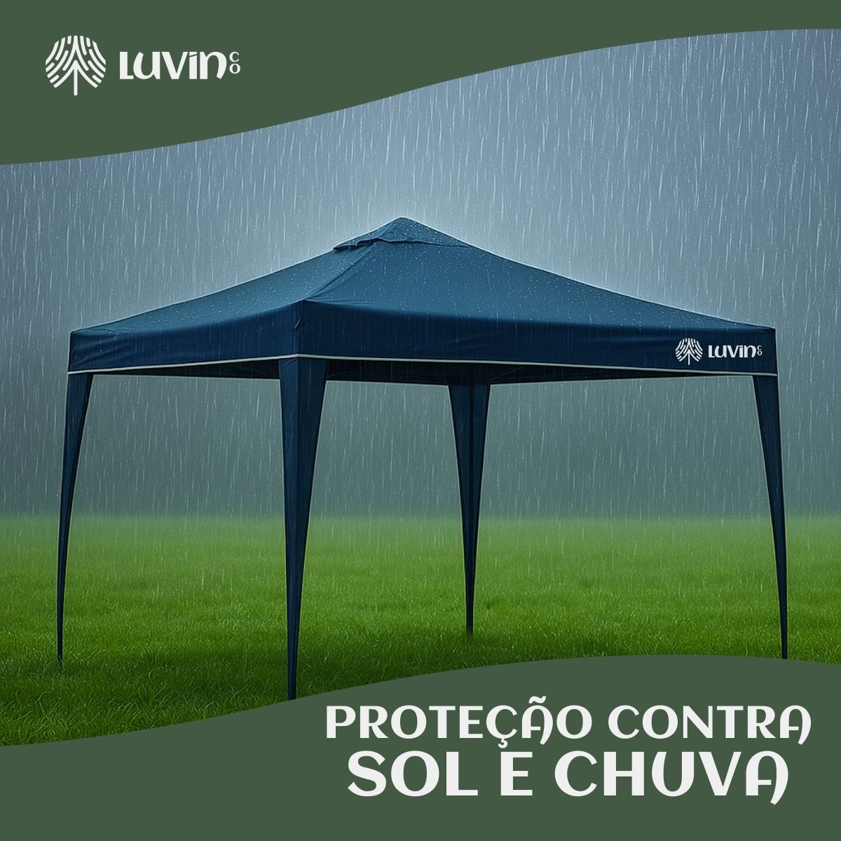 Gazebo Tenda Sanfonada Articulada Luvinco 3x3m Azul Impermeável Resistente Proteção Ar Livre Camping