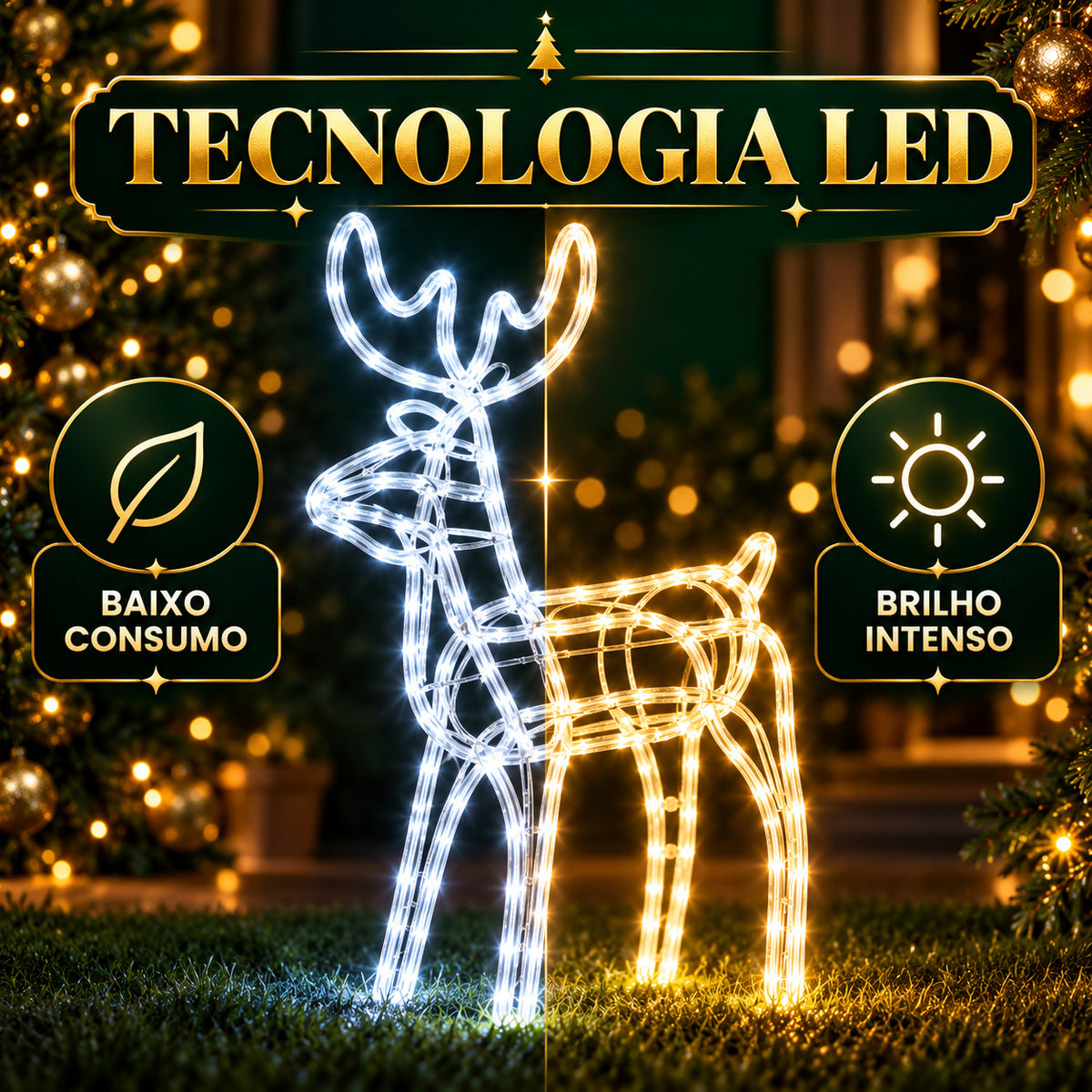Rena de Natal Papai Noel Pisca Enfeite Decoração Natalina Luxo Luzes Para Jardim Quintal Telhado Luvi