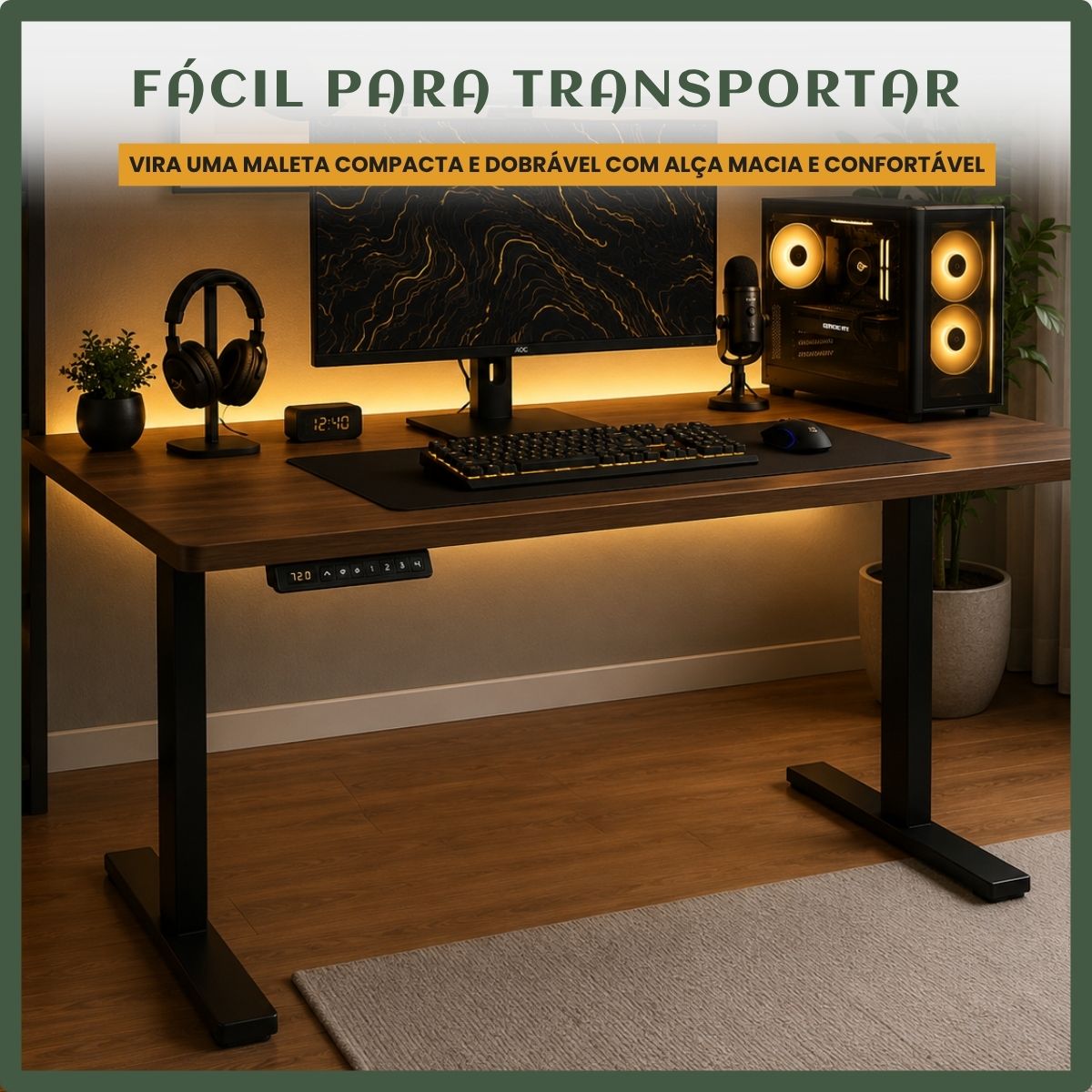 Estrutura De Mesa Elétrica Ergonômica Ajustável C/ Regulagem Altura Estável Escritório Cor Preta ou Branca LuvinCo