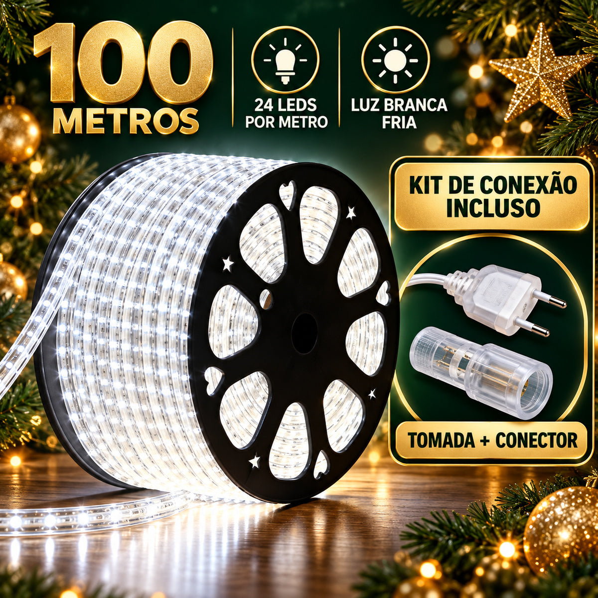 Mangueira Led 100m Luz Redonda Carretel Pisca Pisca Decoração Enfeite Natal Externo IP67 Prova D'Água