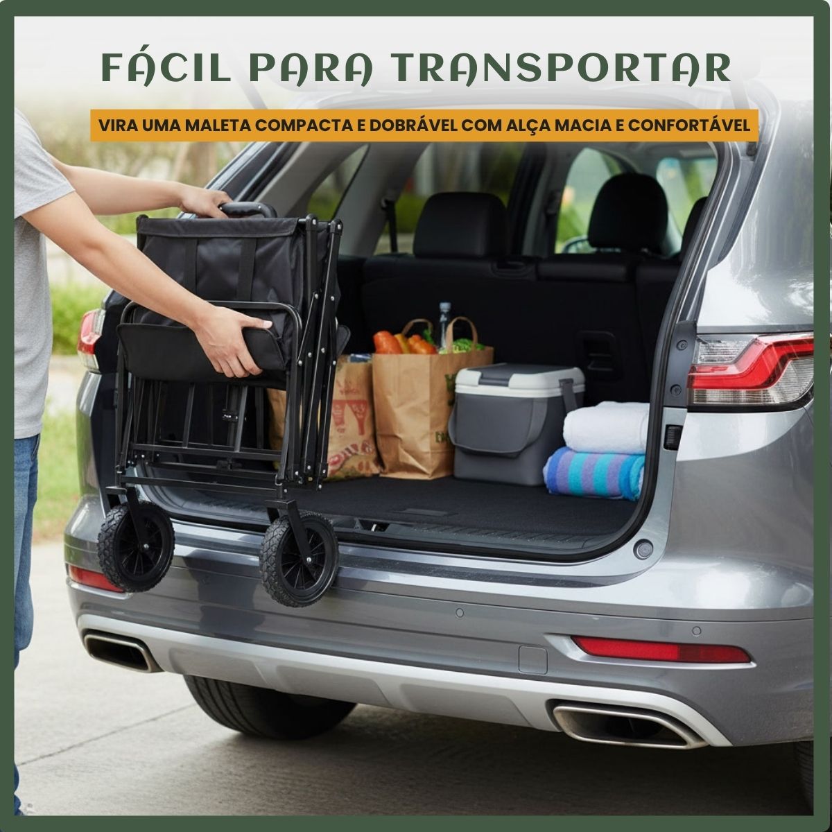 Carrinho Dobrável Multifunções Acampamento Praia Camping Impermeável 200kg Reforçado Portátil Preto