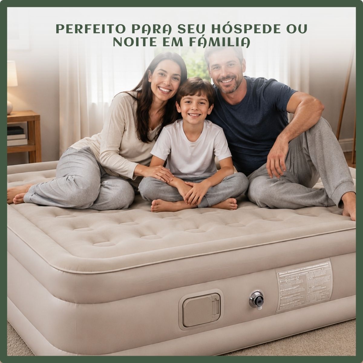Colchão Inflável Queen Bateria Lítio Integrada 203x154x44cm Elétrico Prova D'água Acampamento Família Viagens Resistente E Confortável Luvinco Creme