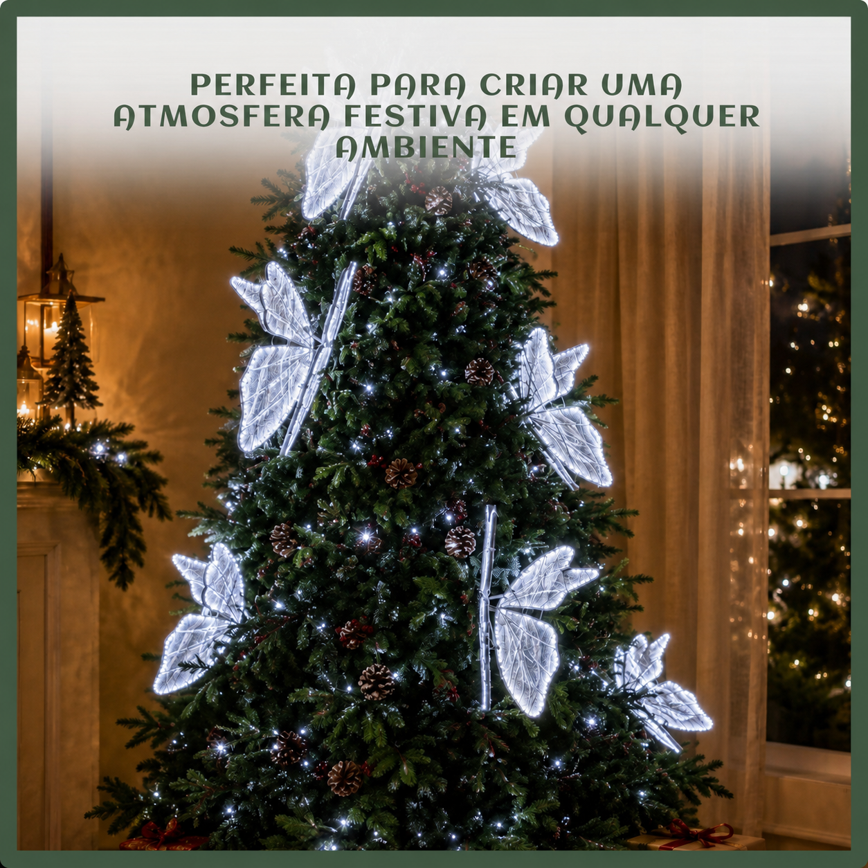 Borboleta Led Dourado Festa Decoração Natal 80cm Suporte