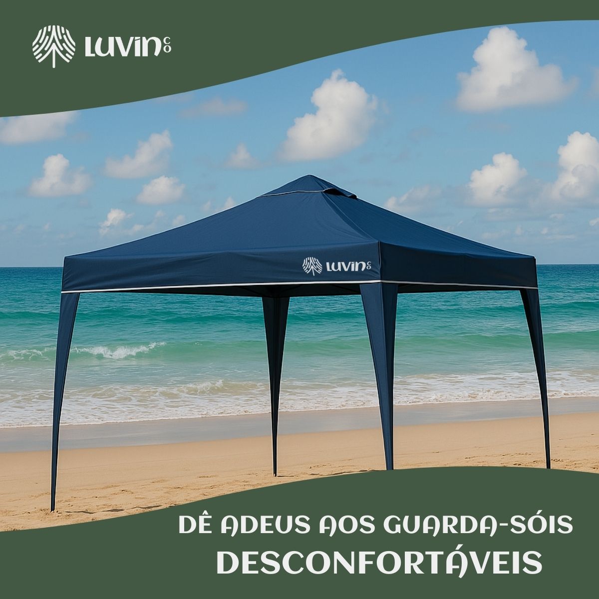 Gazebo Tenda Sanfonada Articulada Luvinco 3x3m Azul Impermeável Resistente Proteção Ar Livre Camping