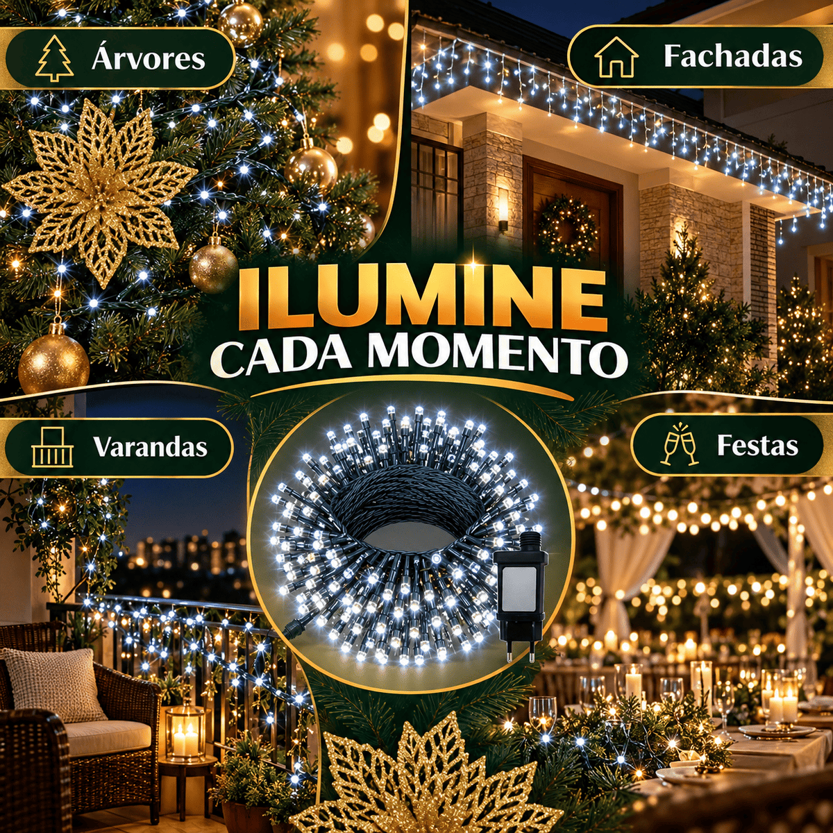 Strobo Pisca Pisca Cordão Natal 1600 Leds 50m Prova D'Água Bivolt 320 Flash Decoração Enfeite Natal LuvinCo