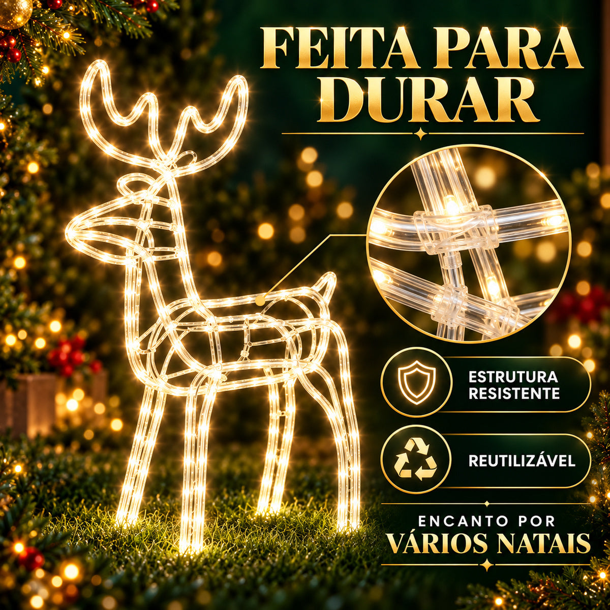 Rena de Natal Papai Noel Pisca Enfeite Decoração Natalina Luxo Luzes Para Jardim Quintal Telhado Luvi