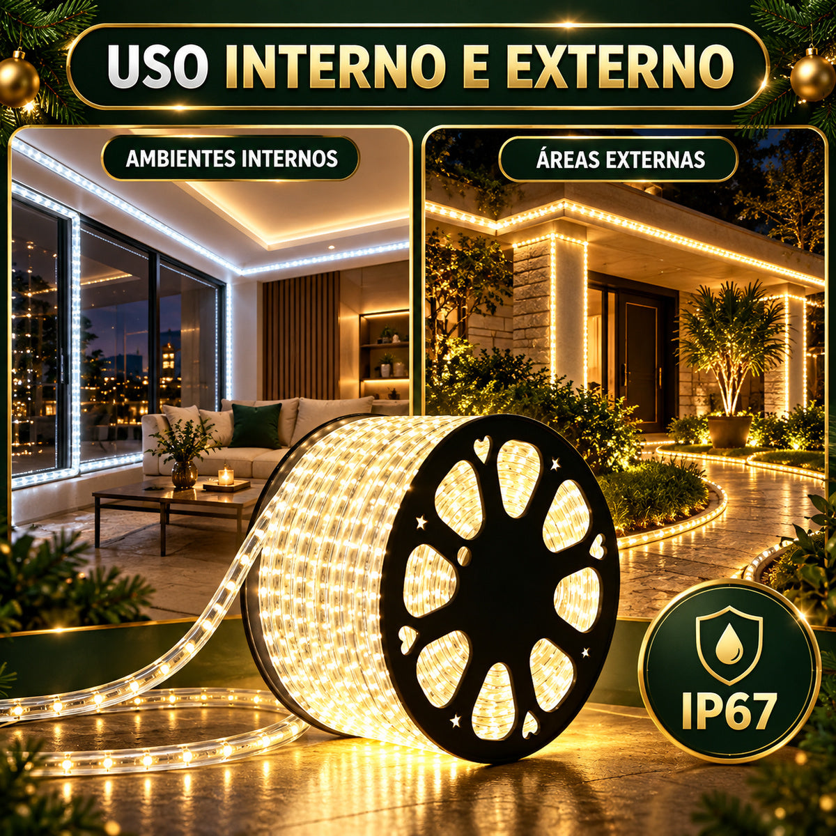 Mangueira Led 100m Luz Redonda Carretel Pisca Pisca Decoração Enfeite Natal Externo IP67 Prova D'Água