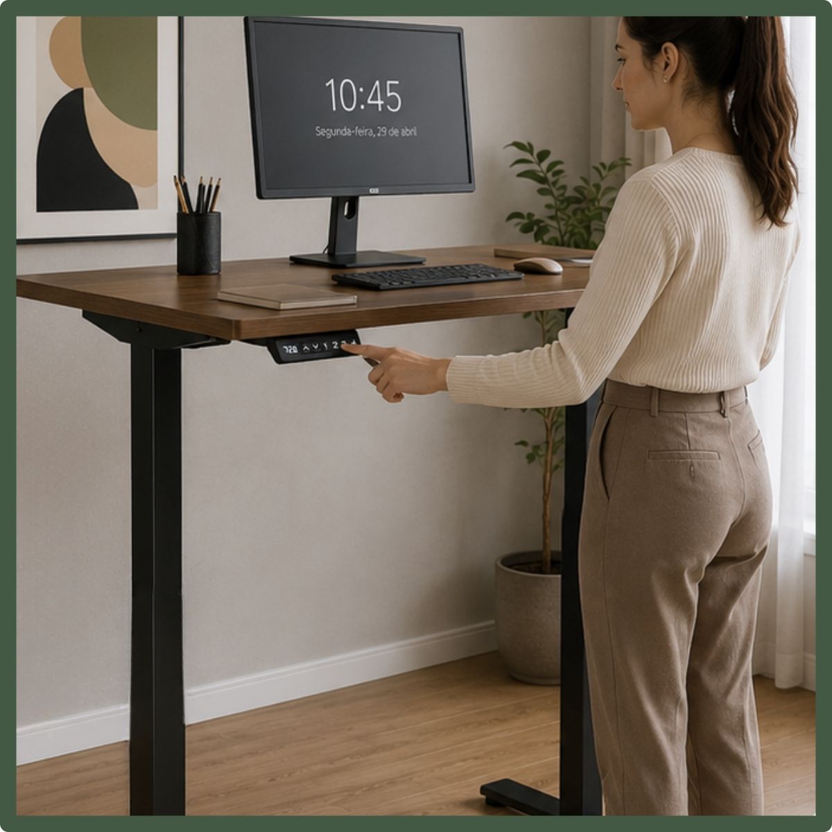 Estrutura De Mesa Elétrica Ergonômica Ajustável C/ Regulagem Altura Estável Escritório Cor Preta ou Branca LuvinCo