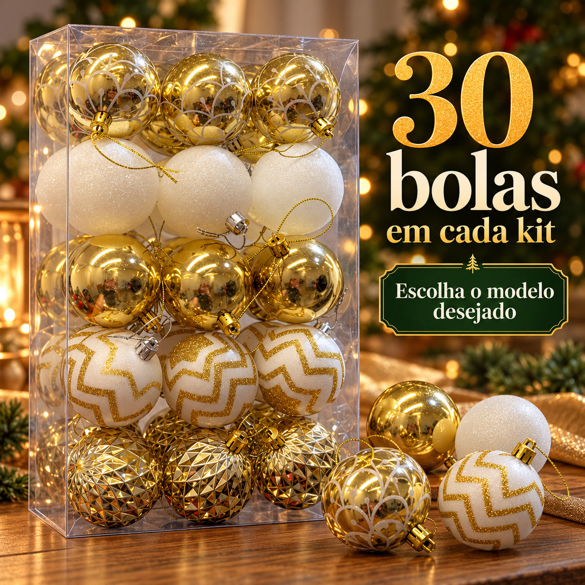 Kit 30 Bolas De Natal 6cm Luxo Decorada Enfeite Decoração Árvore Natal Várias Cores 8 Modelo LuvinCo