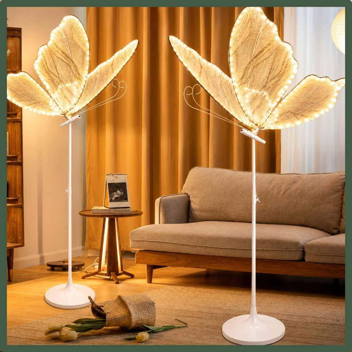 Borboleta Led Dourado Festa Decoração Natal 80cm Suporte