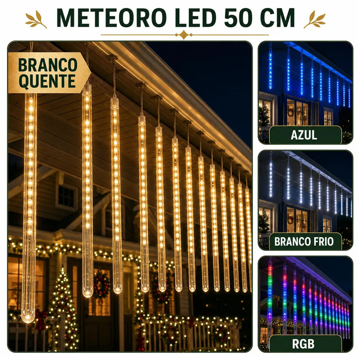 Cascata Meteoro 8 Tubos Bastão Efeito Chuva Decoração Natal LuvinCo