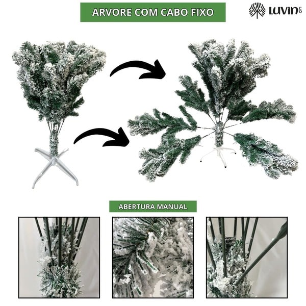Árvore De Natal Pinheiro Nevada 1,80m 600 Galhos Premium Tradicional Grande Branca Cheia Neve Luxo Luvinco
