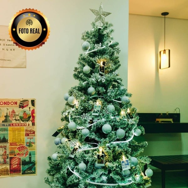 Árvore De Natal Pinheiro Nevada 1,80m 600 Galhos Premium Tradicional Grande Branca Cheia Neve Luxo Luvinco