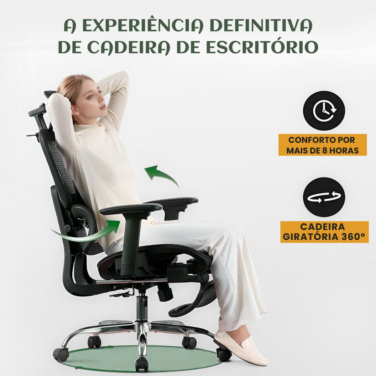 Cadeira De Escritório Ergonômica Mônaco BT07 e WT07 Preto e Branco Luvinco Malha Respirável com Suporte Lombar Adaptável Apoio para Pés Retrátil Encosto Ajustável Seis Posições Suporta 200kg
