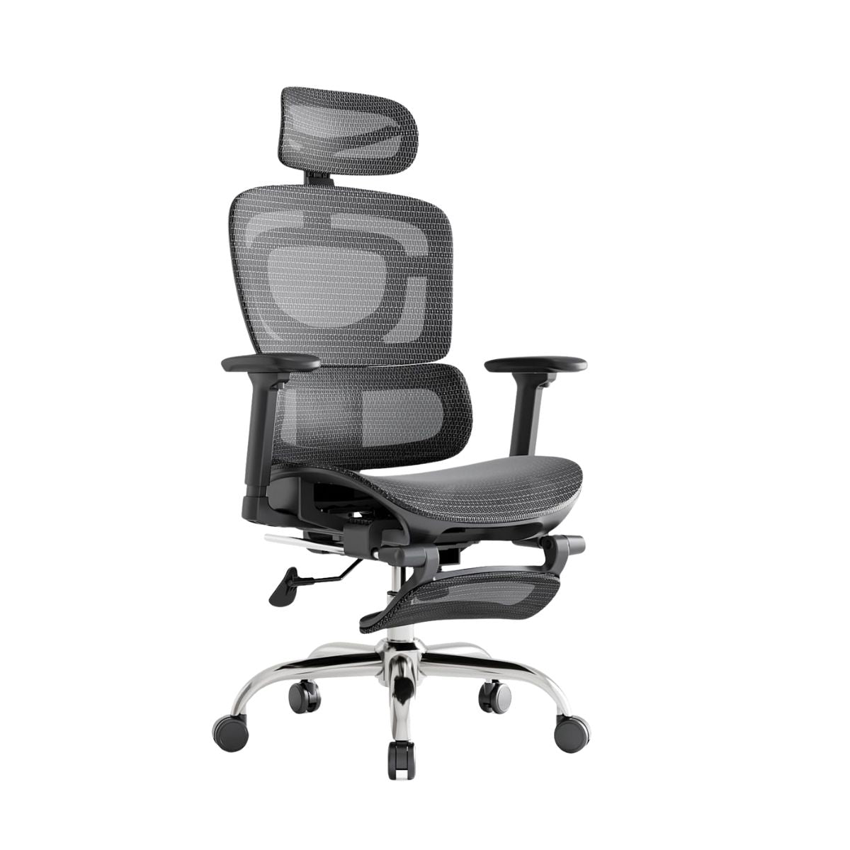 Cadeira De Escritório Ergonômica Mônaco BT07 e WT07 Preto e Branco Luvinco Malha Respirável com Suporte Lombar Adaptável Apoio para Pés Retrátil Encosto Ajustável Seis Posições Suporta 200kg