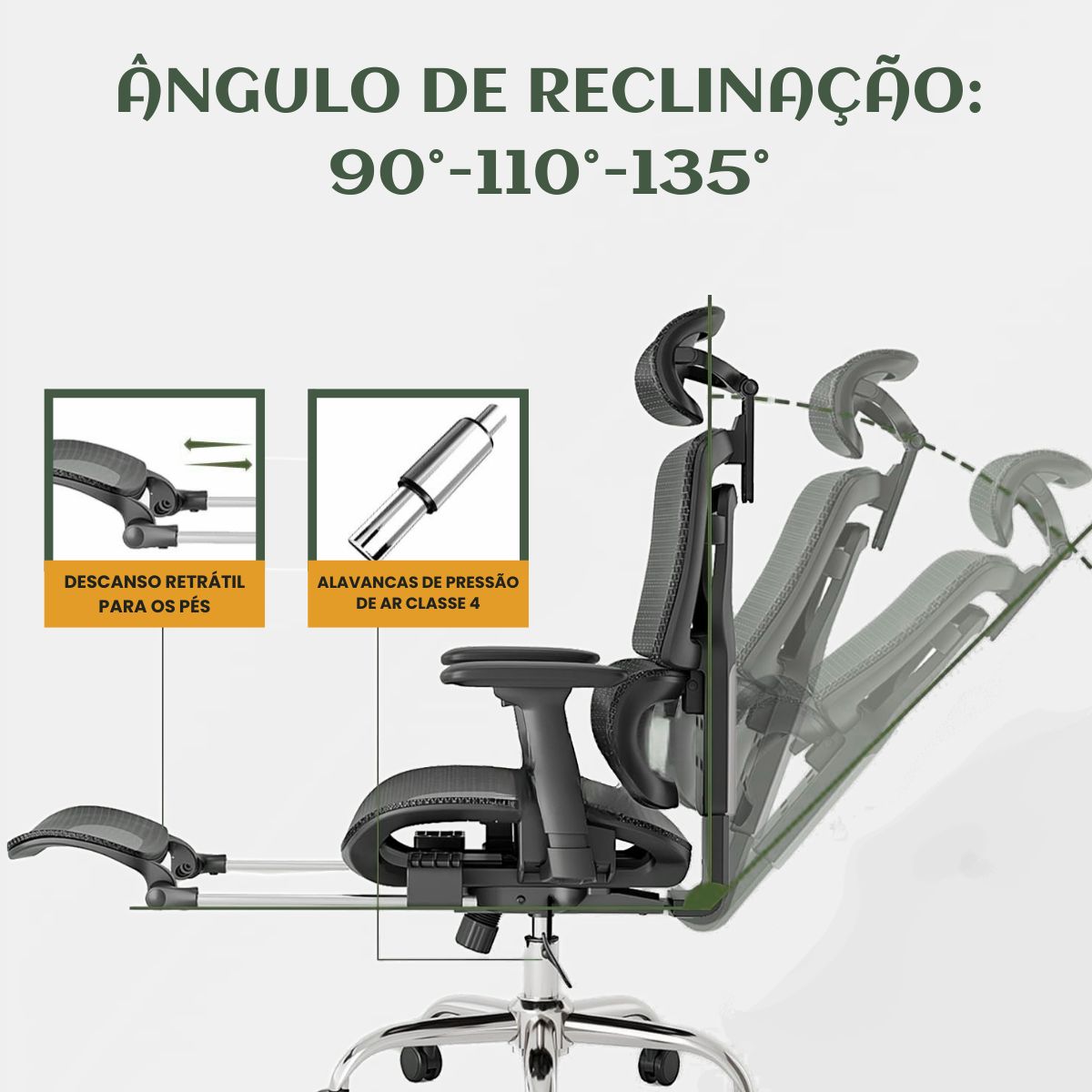 Cadeira De Escritório Ergonômica Mônaco BT07 e WT07 Preto e Branco Luvinco Malha Respirável com Suporte Lombar Adaptável Apoio para Pés Retrátil Encosto Ajustável Seis Posições Suporta 200kg