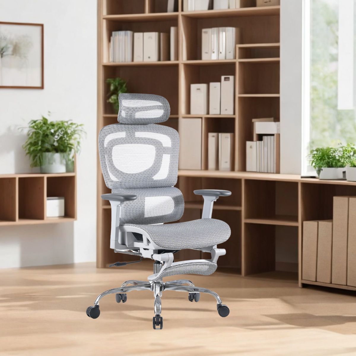 Cadeira De Escritório Ergonômica Mônaco BT07 e WT07 Preto e Branco Luvinco Malha Respirável com Suporte Lombar Adaptável Apoio para Pés Retrátil Encosto Ajustável Seis Posições Suporta 200kg